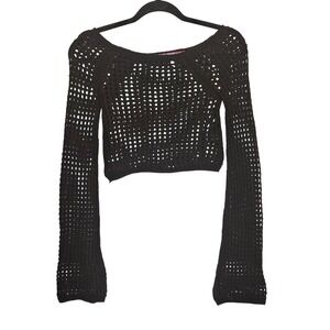 Urban Outfitters Witchy Goth Black Crochet Knit Crop Top Long Sleeve Open Weave